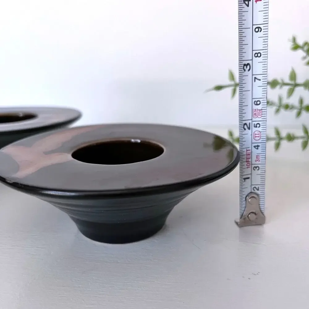 (2) Pier 1 Votive Candle Holder Handpainted Organic Abstract Asian Brown Leaves